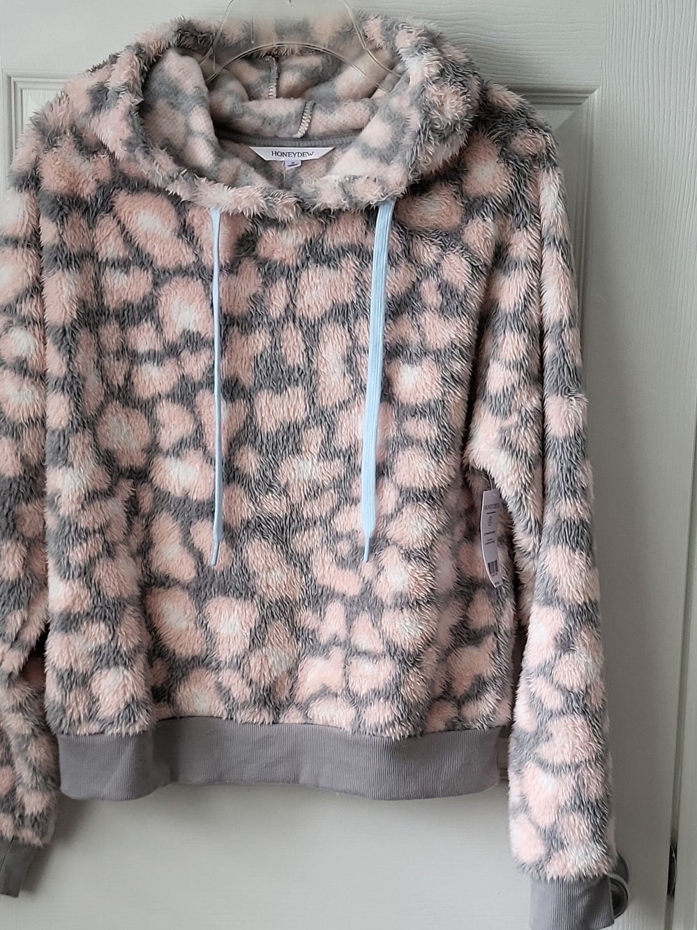 NWT Honeydew Intimates Plush Hooded Pullover in Blush and Gray Size S Oversize
